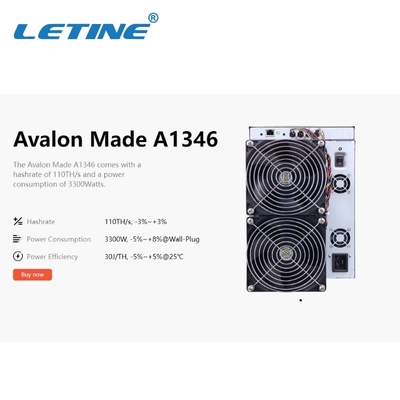 Letine Canaan Avalonminer Avalon A1346 High Hashrate 110T 3300Watts