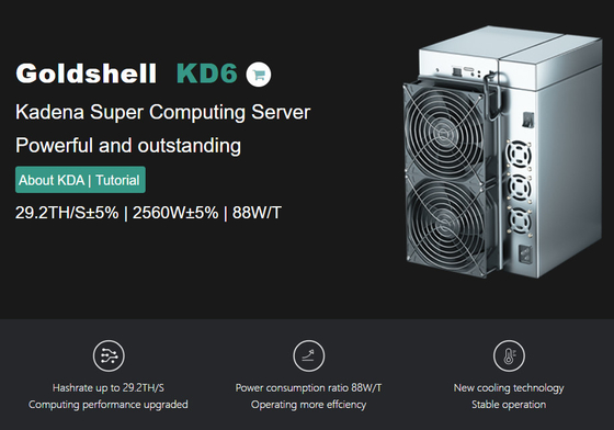 KD6 Kadena Goldshell Asic Miner 29.2TH 2560w 88w/T Super Computing Server for KDA Coin
