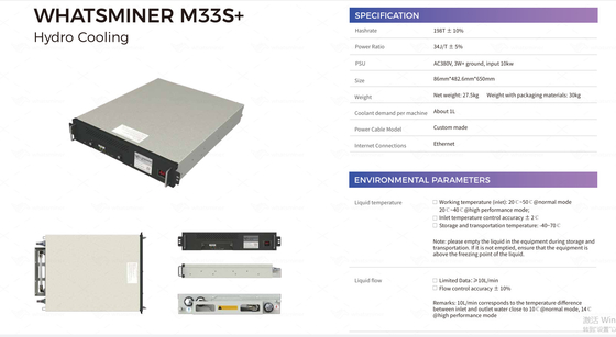 WhatsMiner M33S++ 198T 220T Hydro Asic Miner AC380V SHA-256 Algorithm Miner