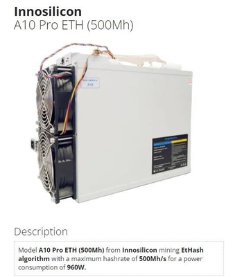 A10 Pro 500Mh ETH Innosilicon Asic Miner Ethereum 960W EtHash Algo