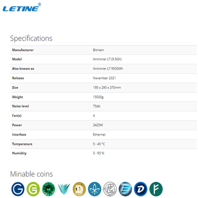 High Profit LTC Doge Miner Bitmain Antminer L7 9160MH 9050MH 8800MH 9500MH