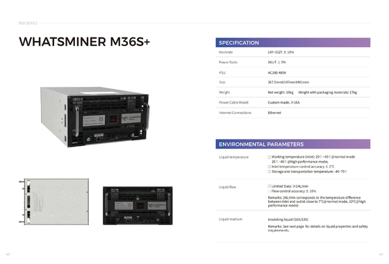 Hydro Cooling MicroBT Whatsminer M36s 174t 222t Ethernet Connection For Industrial Cooling