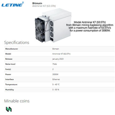 Bitmain Antminer K7 63.5T CKB Eaglesong Algo Crypto Asic Miner
