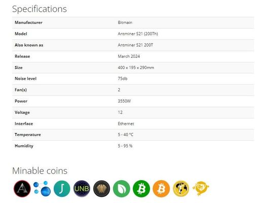 Bitmain Antminer S21 200T S21Hyd 335T Bitcoin Asic Miner