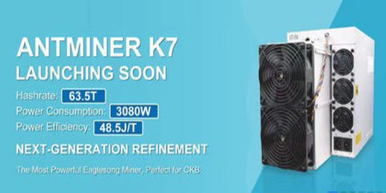 High Yield CKB Miner Bitmain Antminer K7 63.5Th/S 3080W Nervos Asic Miner Antminer K7 63.5T 58T