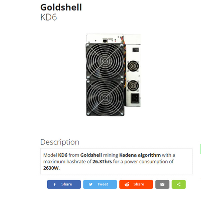 GOLDSHELL KD6 MINING KADENA ALGORITHM 26.3T 2630W KDA MINER Goldshell Asic Miner