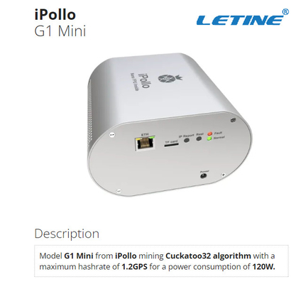 1.2GPS 120W Ipollo G1 Mini Grin Miner Cuckatoo32 Algorithm