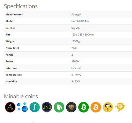 BTC 84Th Strongu Hornbill H8 Pro SHA-256 3360W 76db