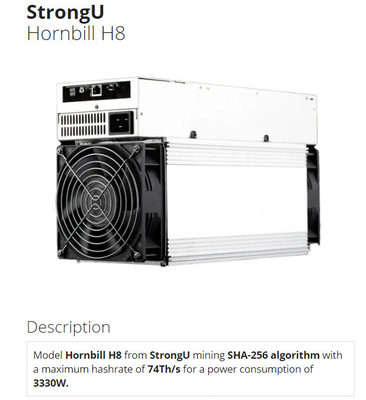 74Th Strongu Miner Hornbill H8 SHA-256 3330W 76db Ethernet Interface