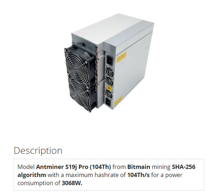 Blockchain Antminer S19j Pro 104Th Bitmain Asic Miner SHA-256 Algorithm for Bitcoin