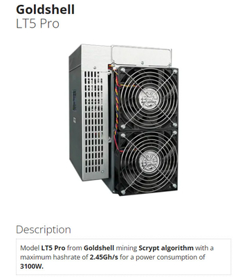 LT5 Pro Goldshell Scrypt Algorithm Miner 2.45Gh 3100W