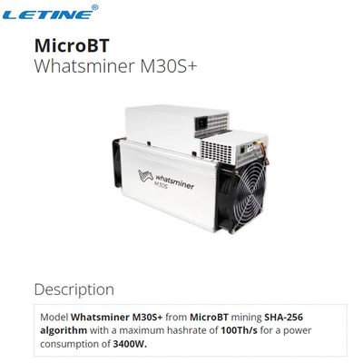 100Th/S M30s+ Asic Miners 3400W M30s SHA 256 75db Ethernet Interface