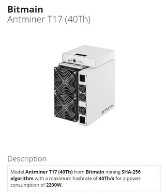 Bitmain Asic Antminer SHA256 Antminer T17 40T 7nm 2200W BTC Bitcoin Mining 55 W/T
