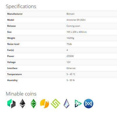 bitmain Antminer E9 3Gh ethereum high profit ETH ETH mining machine